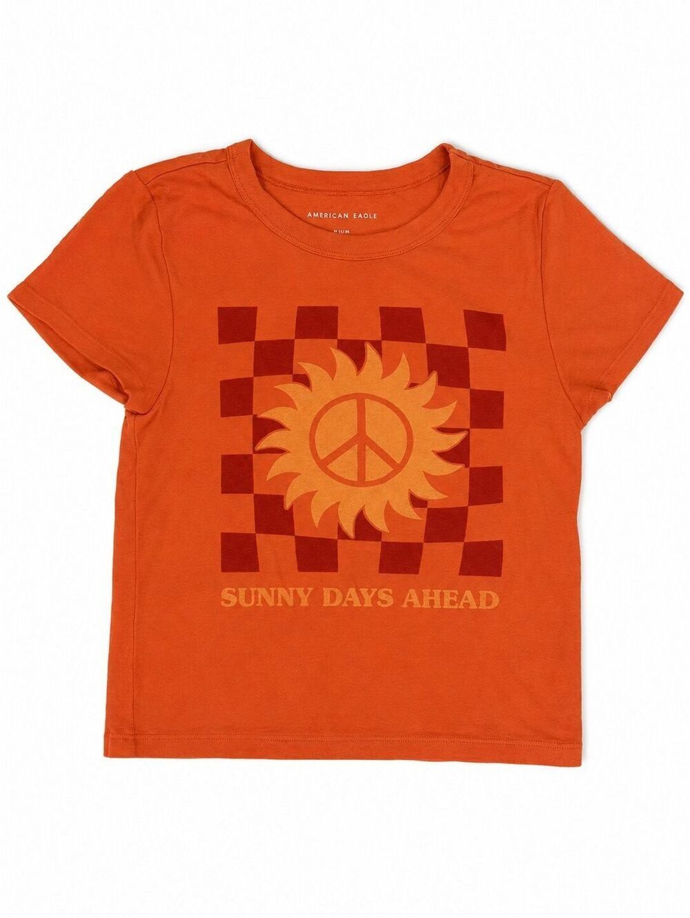 American Eagle Sunny Days Ahead Graphic Baby Tee Medium Orange Retro Y2K
